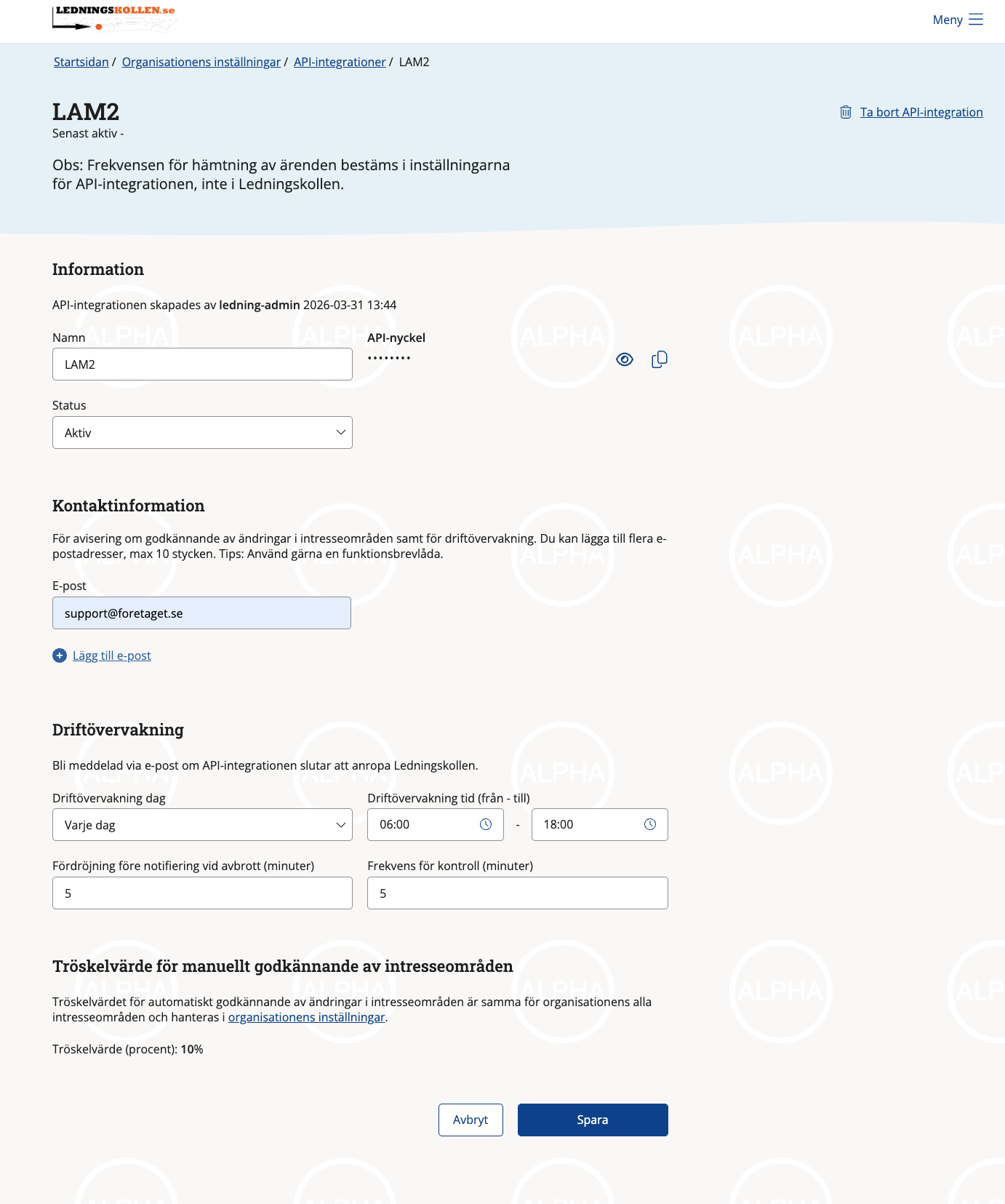 Integrationsinställningar